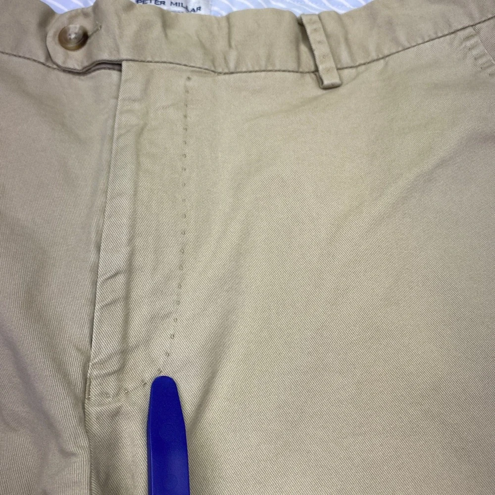Peter Millar Men's Khaki Chino Pants Flat Front Classic Fit Size 34 Casual Dress